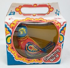 Vintage Russisches Weißblech Uhrwerk Singvogel in Schachtel