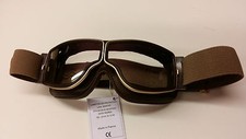 Motorradbrille Aviator T2 Braun   klare Gläser   Leder Braun   Rahmen Gold    