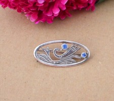 925er Silber Brosche  mit Blau Topas Edelstein  , 45 x 20 mm   ( PRO-13 *)