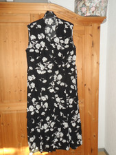 Kleid schwarz weiße Blumen, lang, ärmellos,  Gr. 48
