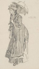 W. CLAUDIUS (1854-1942), Dame mit Sonnenschirm,  1880, Bleistift Realismus
