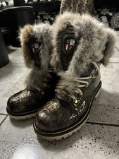 Exklusive Damen-Stiefel in Kroko-Optik mit Echtfell -Made in Italy