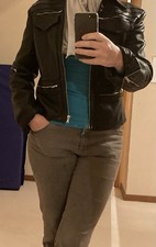 Jacke Damen Echt Leder Italien Gr. M 38 Schwarz Lederjacke Kurz Tailliert