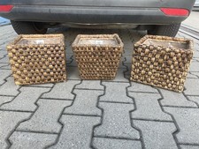 3x Pflanzkübel Blumentöpfe Rattan Braun Quadratisch