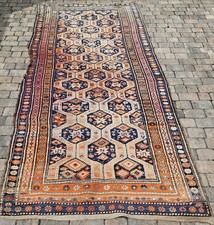 Antiker Teppich KASAK Läufer  388x135 cm handgeknüpft Tappeto Rug 