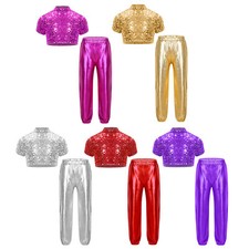 DE iEFiEL Hip Hop Street Dance Kleidung Set Mädchen Kurzarm Tanz Top Mit Legging