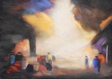 Originalgemälde "Markt" nach Werner Lichtner-Aix - Original Gerahmt 30 x 40 cm