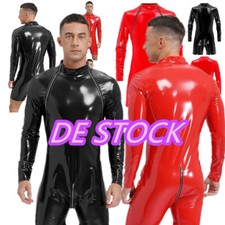 DE Herren Wetlook Kurz Overall Jumpsuits Langarm Bodysuit Unterwäsche Clubwear