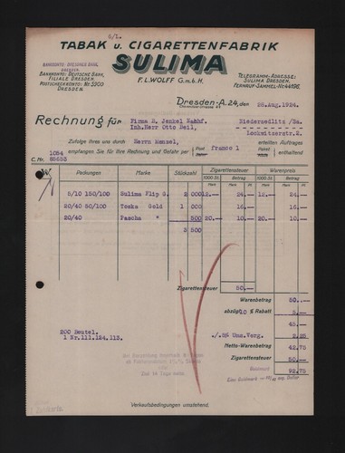 Dresden rechnung 1924 sulima - 1924,,