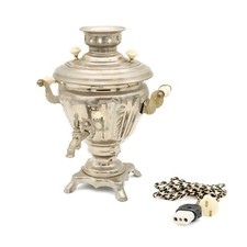 Antiker Samowar mit weißen Bakelit Griffen – wunderschön