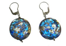 Murano- Glas- Ohrringe/ Hänger ca. 4,4cm Gesamtlänge , Ø 2,3cm , 925 Silber