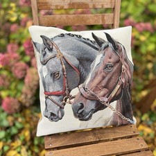 Pferde Köpfe Kissenhülle Fester Gobelin Brauner BWStoff Reissverschluß 43x43cm