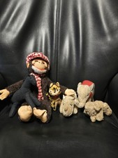 6 alte Steiff + Kersa ?, Tiere, Zoo, Affe, Elefanten, Nashorn, Leopard und Pferd