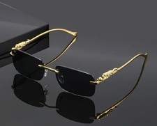 Sonnenbrille Schwarz Gold Rechteckig Unisex Rahmenlos