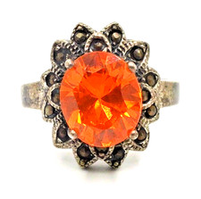 Vintage Art Deco Ring 925 Sterling Silber Citrin Markasit antique Style rare