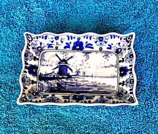 Delft Blue Holland Windmühle Schale Wand Teller Delfts Handbemalt Sign 11x7,5 cm