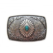 Versilberte Gürtelschnalle Buckle Westernornament mit türkisem Stein