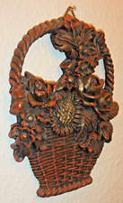 80er Landhaus Wachskunst Wachs Bild Bayern braun goldener Blumenkorb 19 cm