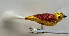 Wunderschöner Glasvogel Christbaumschmuck Clip Gold Rot Glitzer Nostalgie