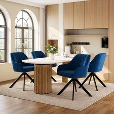 Esszimmerstühle 4er Set Küchenstühle Armlehne Samt Drehstuhl Dunkelblau