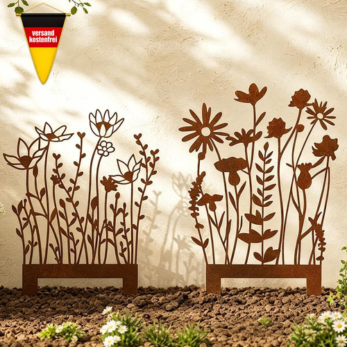 Gartenstecker rost blumen 2er - gartenstecker,