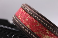 Leder Hundehalsband mit Fischleder Inlay braun rot Gold Zugstopp 28-30cm
