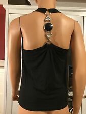 ausgefallenes Shirt schwarz mit Kette am Rücken Gr S