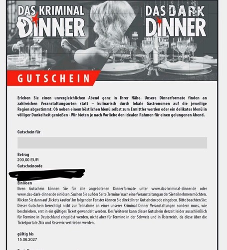 Gutschein krimi dinner dark - gutschein,