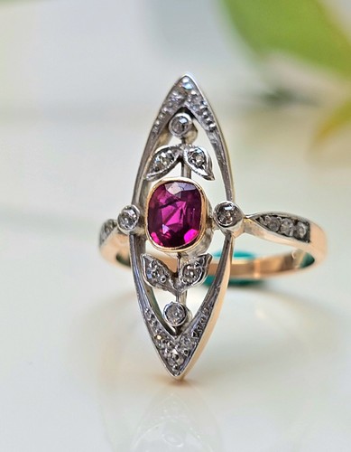 Art deco ring rubin - rubin, diamanten