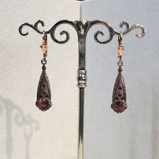 Granat Ohrringe Granatschmuck Retro Vintage Tracht Silber 925/- antik vergoldet