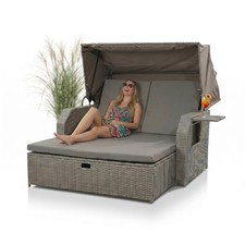 Rattan Sonnenbett Grau Dach
