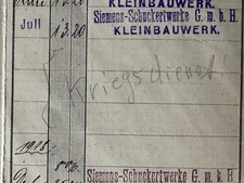 Versich.karte 1912 inkl. 1914-18 "Kriegsdienst". Spandau bei Berlin