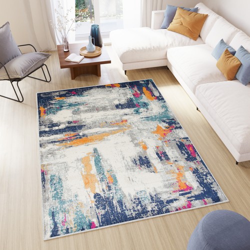 Teppich kurzflor blau grau - teppich,