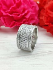 Micro Pave Diamant Multi-Raw 14K Weiß Gold Über Breit Jubiläum Band Ring 8-17