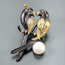 Designerbrosche-Vogelpaar-925e