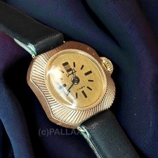 GLASHÜTTE DAMEN-ARMBANDUHR PAVONINA-STYLE 17 RUBIS 14K PLAQUE GOLD 1960er JAHRE