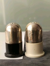Vintage Danish Salt & Pepper Shakers by Karl M. Kor–830 Silver & Bakelite Modern