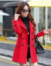 Damen Wollmantel mit Gürtel