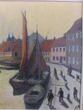 Gemälde Öl/Pappe Hafen
