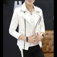 Herren PU Kunstleder Nieten Bikerjacke Motorrad Blazer Mantel Slim Punk Club---