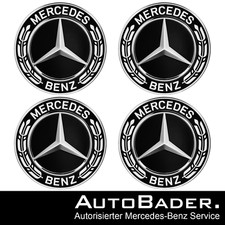 4x Original Mercedes Radnabenabdeckung Lorbeerkranz SCHWARZ Durchmesser 66,8 mm
