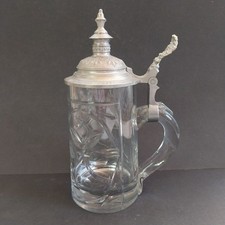 Antiker Glas Bierkrug mit Zinndeckel Fr. Feuerwehr St. Florian