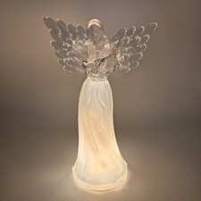 Engel mit Mandoline 26 cm aus Acryl mit LED Licht & Timer - Flügel aus Fiberglas