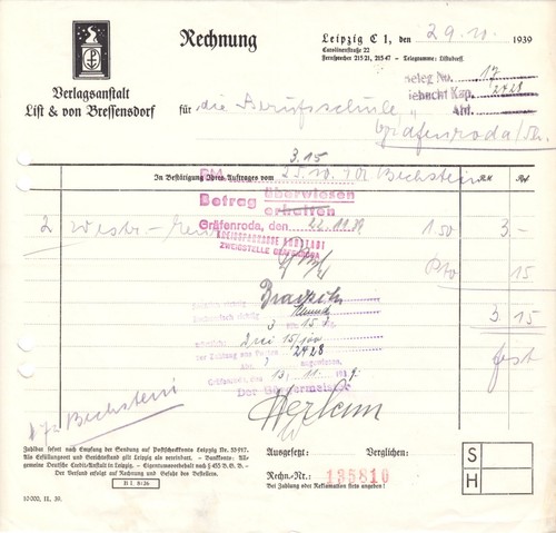 Rechnung verlagsanstalt list - rechnung,,