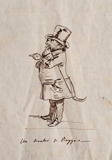 Karikatur italienisch Un servitor di Piazza Symbolik unsigniert Zeichnung 19 Jhd