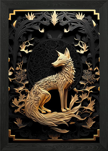 Golden fox art deco - fox,