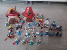 schlümpfe Konvolut Sammlung ,2 Häuser 3 Auf  Sockel  Bodybuilder Usw