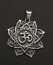 Anhänger Buddhismus Lotus Om Aum Sterling Silber 925 -7gr Schmuck Tibet #25852