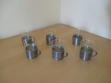 6 Teeglashalter mit Gläsern Rein Zinn