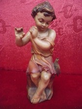 schöne,alte Holzfigur__Junge mit Vogel__geschnitzt und bemalt_!